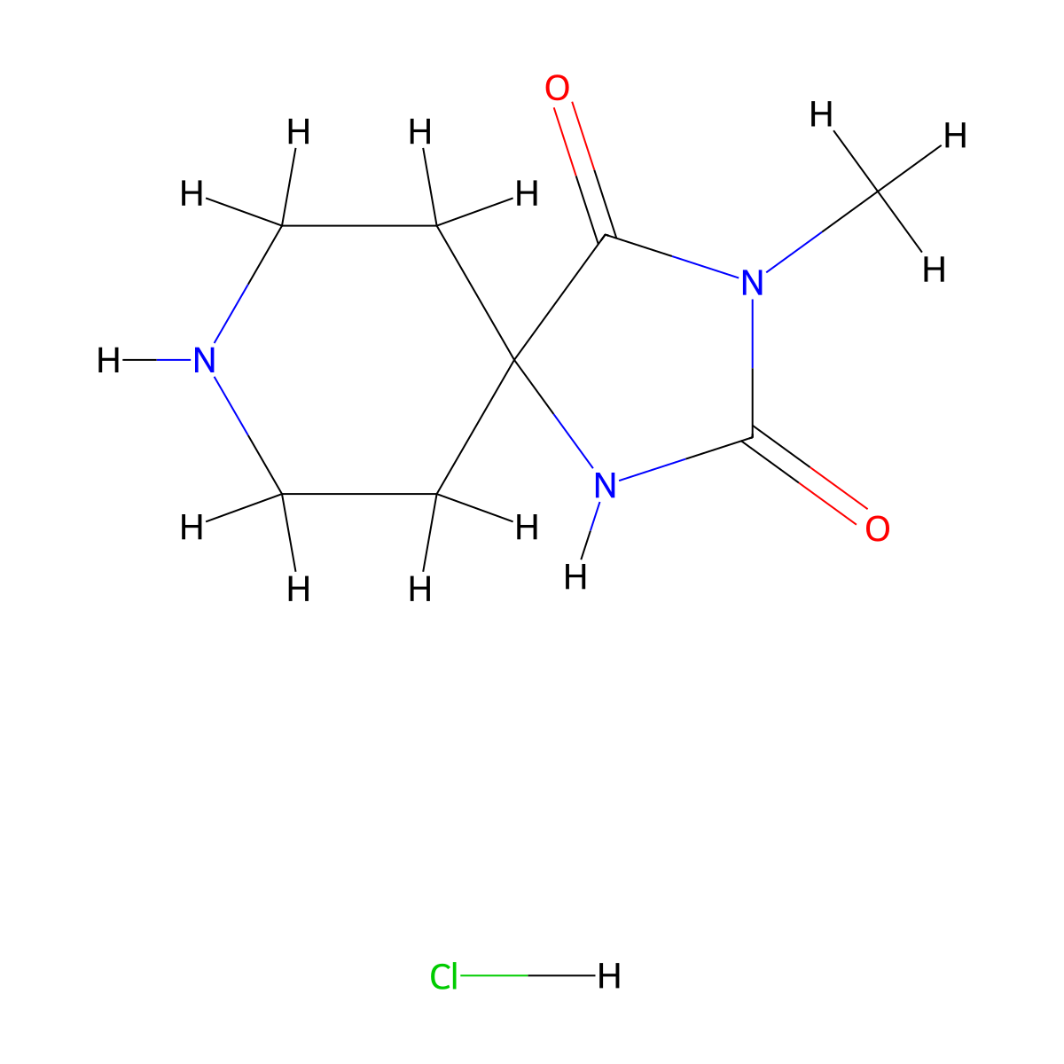 3-Methyl-1,3,8-triazaspiro[4.5]decane-2,4-dione hydrochloride molecular structure, CAS 13625-49-5
