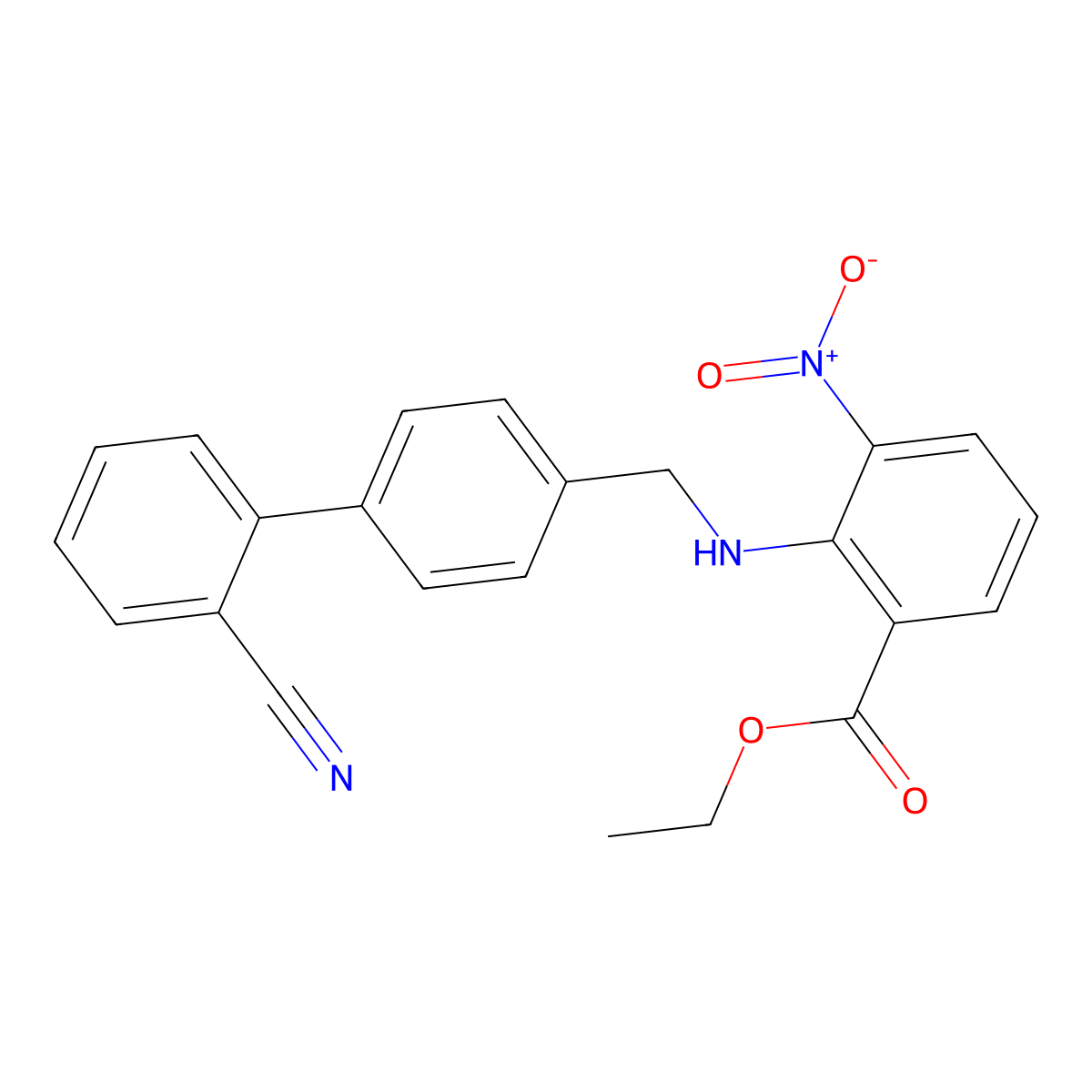 Ethyl 2-{[(2'-cyano[1,1'-biphenyl]-4-yl)methyl]amino}-3-nitrobenzoate molecular structure, CAS 136285-67-1