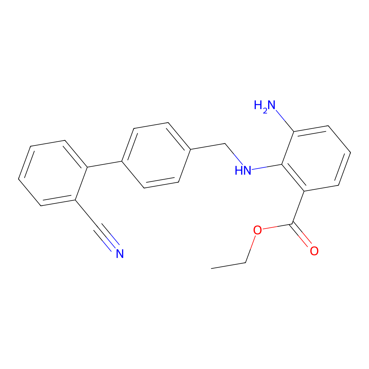 Ethyl 3-amino-2-(((2'-cyano-[1,1'-biphenyl]-4-yl)methyl)amino)benzoate molecular structure, CAS 136285-69-3