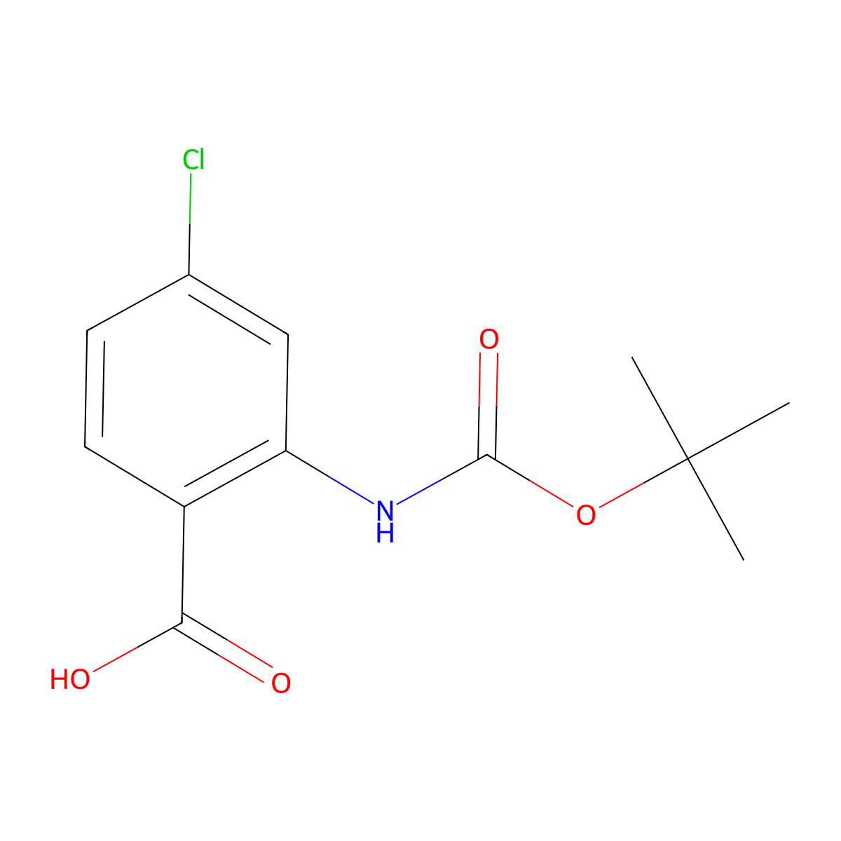 2-((tert-Butoxycarbonyl)amino)-4-chlorobenzoic acid molecular structure, CAS 136290-47-6