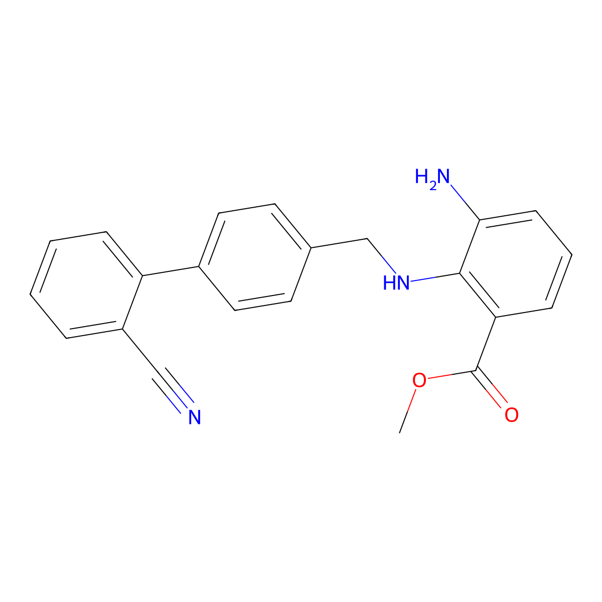 Methyl 3-amino-2-(((2'-cyano-[1,1'-biphenyl]-4-yl)methyl)amino)benzoate molecular structure, CAS 136304-78-4