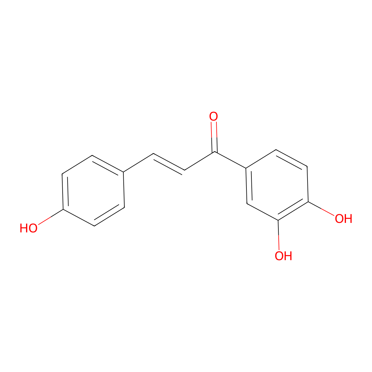 (E)-1-(3,4-dihydroxyphenyl)-3-(4-hydroxyphenyl)prop-2-en-1-one molecular structure, CAS 136305-73-2