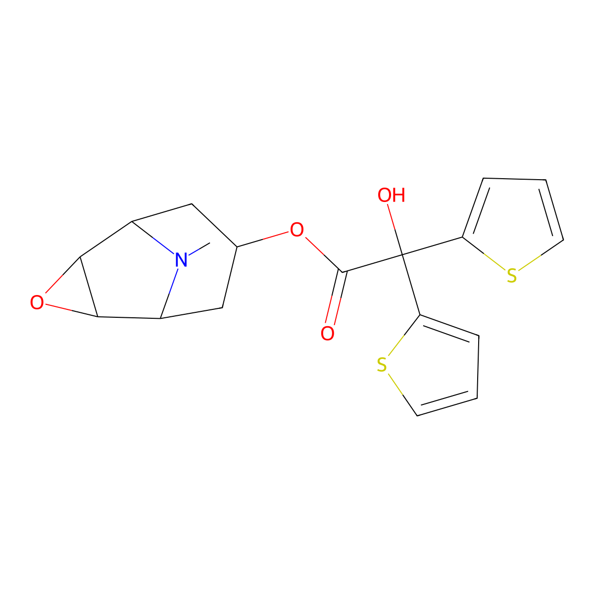 (1alpha,2beta,4beta,5alpha,7beta)-9-Methyl-3-oxa-9-azatricyclo[3.3.1.02,4]non-7-yl alpha-hydroxy-alpha-2-thienyl-2-thiopheneacetate molecular structure, CAS 136310-64-0