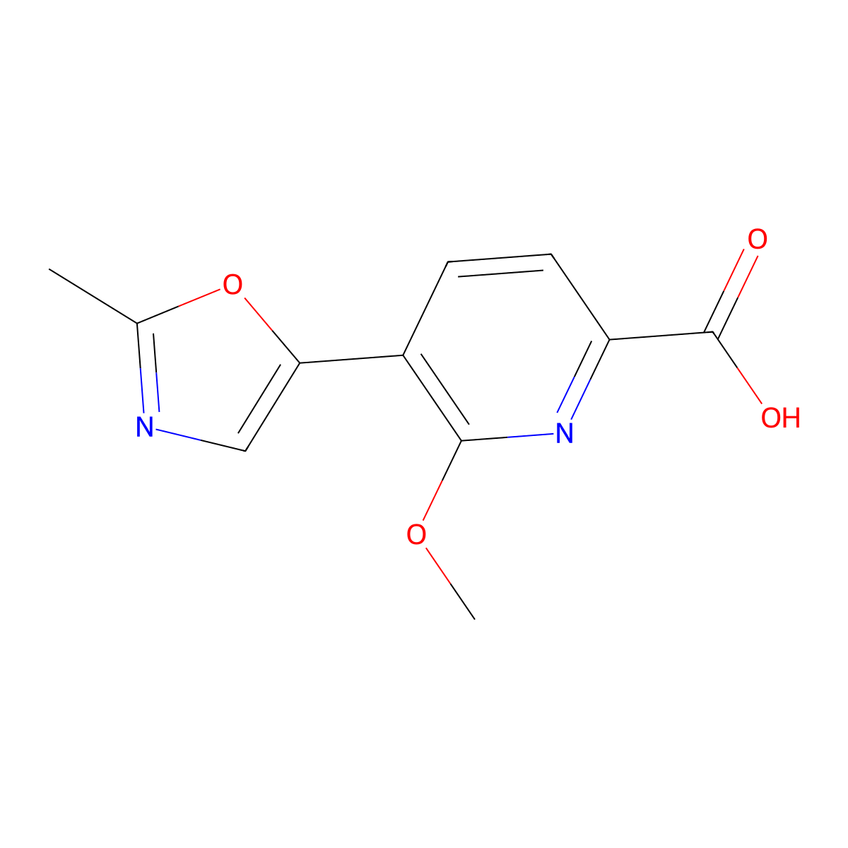 6-Methoxy-5-(2-methyl-1,3-oxazol-5-yl)pyridine-2-carboxylic acid molecular structure, CAS 1363148-57-5