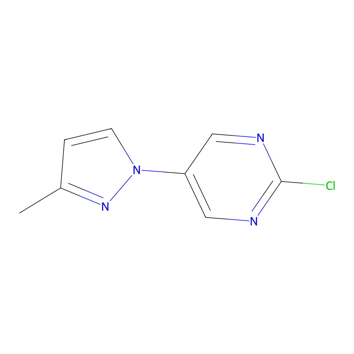 2-Chloro-5-(3-methyl-1H-pyrazol-1-yl)pyrimidine molecular structure, CAS 1363253-89-7