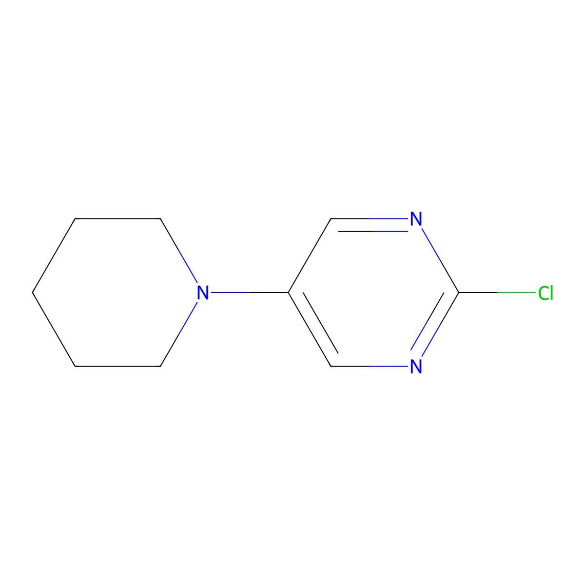 2-Chloro-5-(piperidino)pyrimidine molecular structure, CAS 1363254-09-4