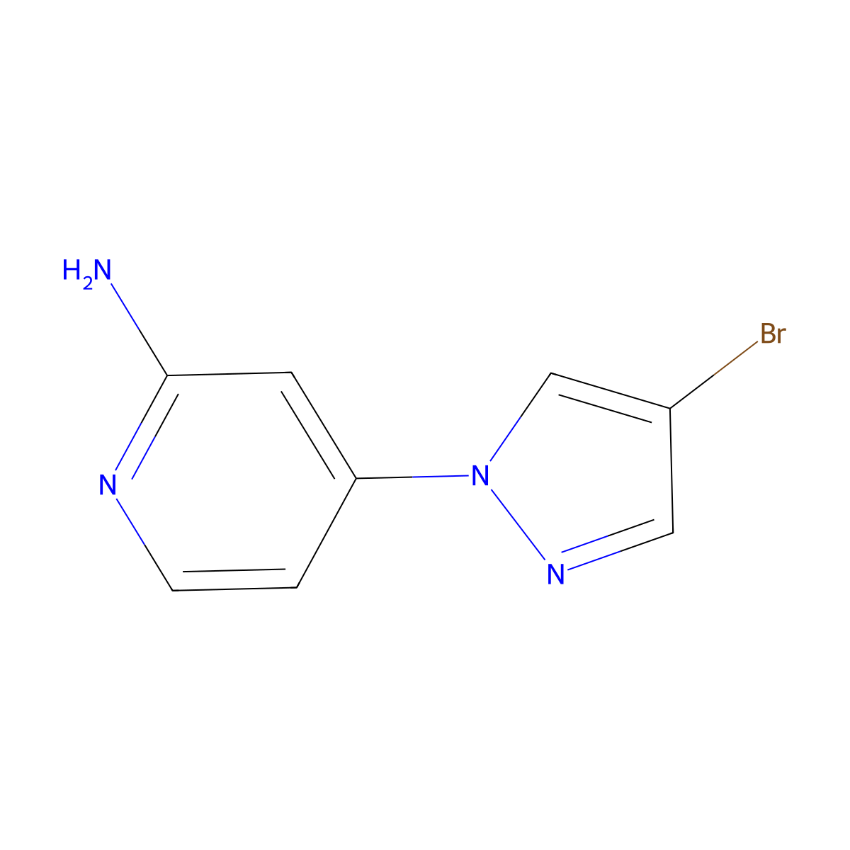 4-(4-Bromo-1H-pyrazol-1-yl)pyridin-2-amine molecular structure, CAS 1363254-28-7