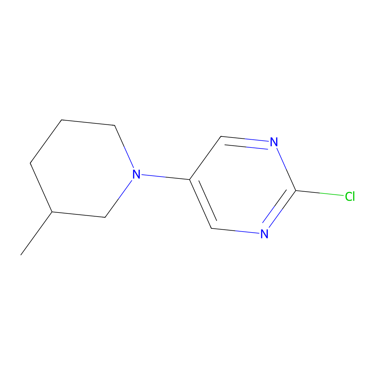 2-Chloro-5-(3-methylpiperidin-1-yl)pyrimidine molecular structure, CAS 1363254-33-4