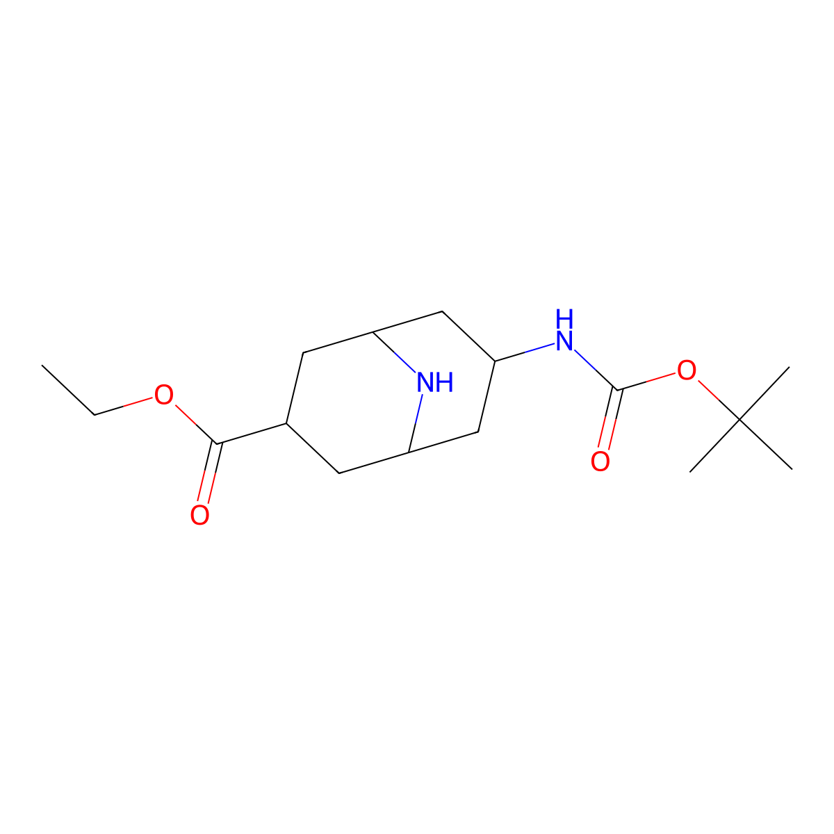 Ethyl 7-(boc-amino)-9-azabicyclo[3.3.1]nonane-3-carboxylate molecular structure, CAS 1363380-89-5