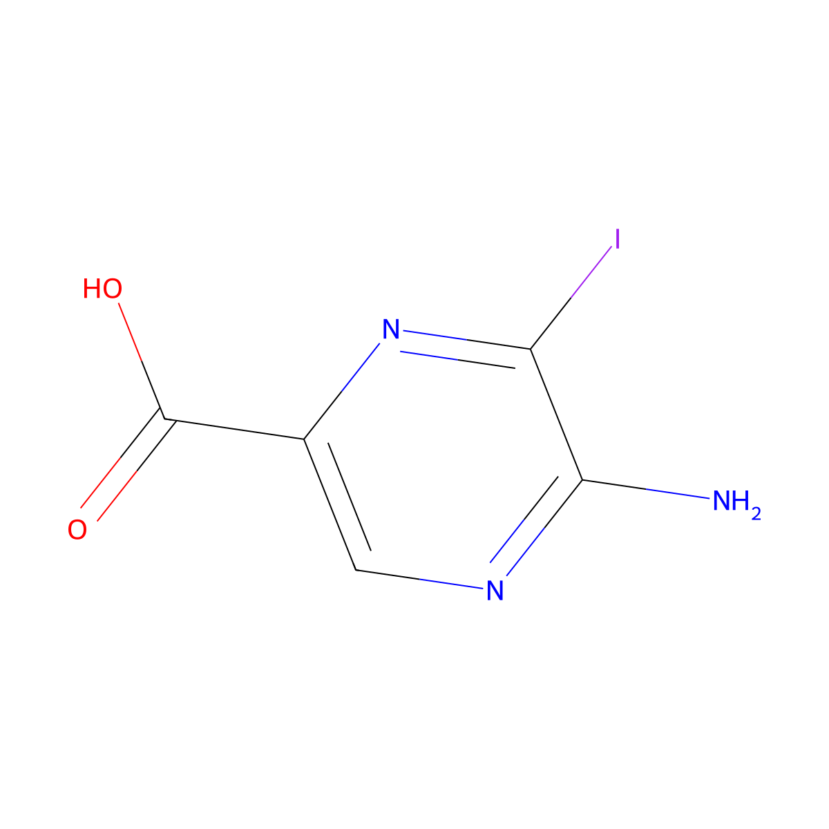 5-Amino-6-iodo-2-pyrazinecarboxylic acid molecular structure, CAS 1363381-34-3
