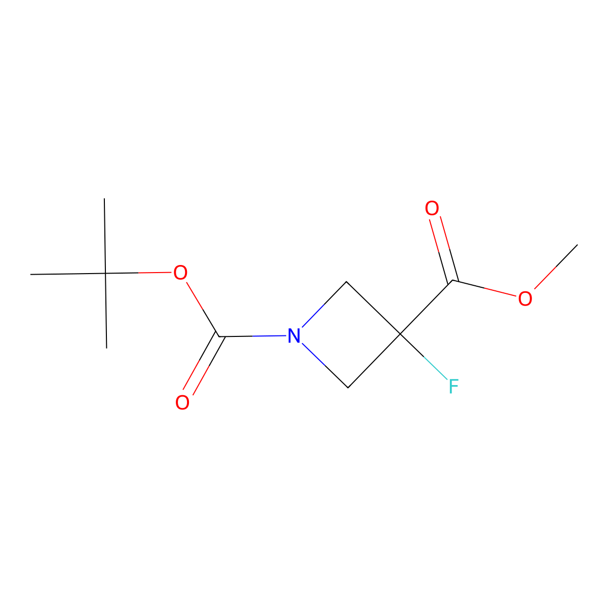 Methyl 1-boc-3-fluoroazetidine-3-carboxylate molecular structure, CAS 1363382-00-6