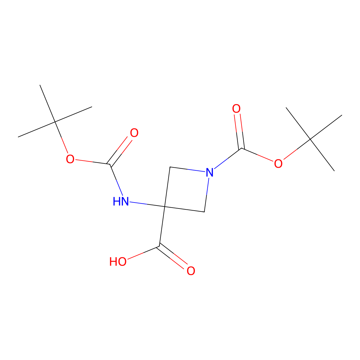 1-((Tert-butoxy)carbonyl)-3-(((tert-butoxy)carbonyl)amino)azetidine-3-carboxylic acid molecular structure, CAS 1363382-07-3