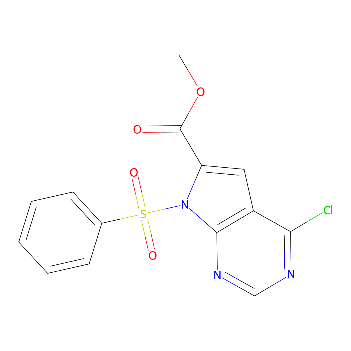 Methyl 4-chloro-7-phenylsulfonyl-7H-pyrrolo[2,3-D]pyrimidine-6-carboxylate molecular structure, CAS 1363382-96-0