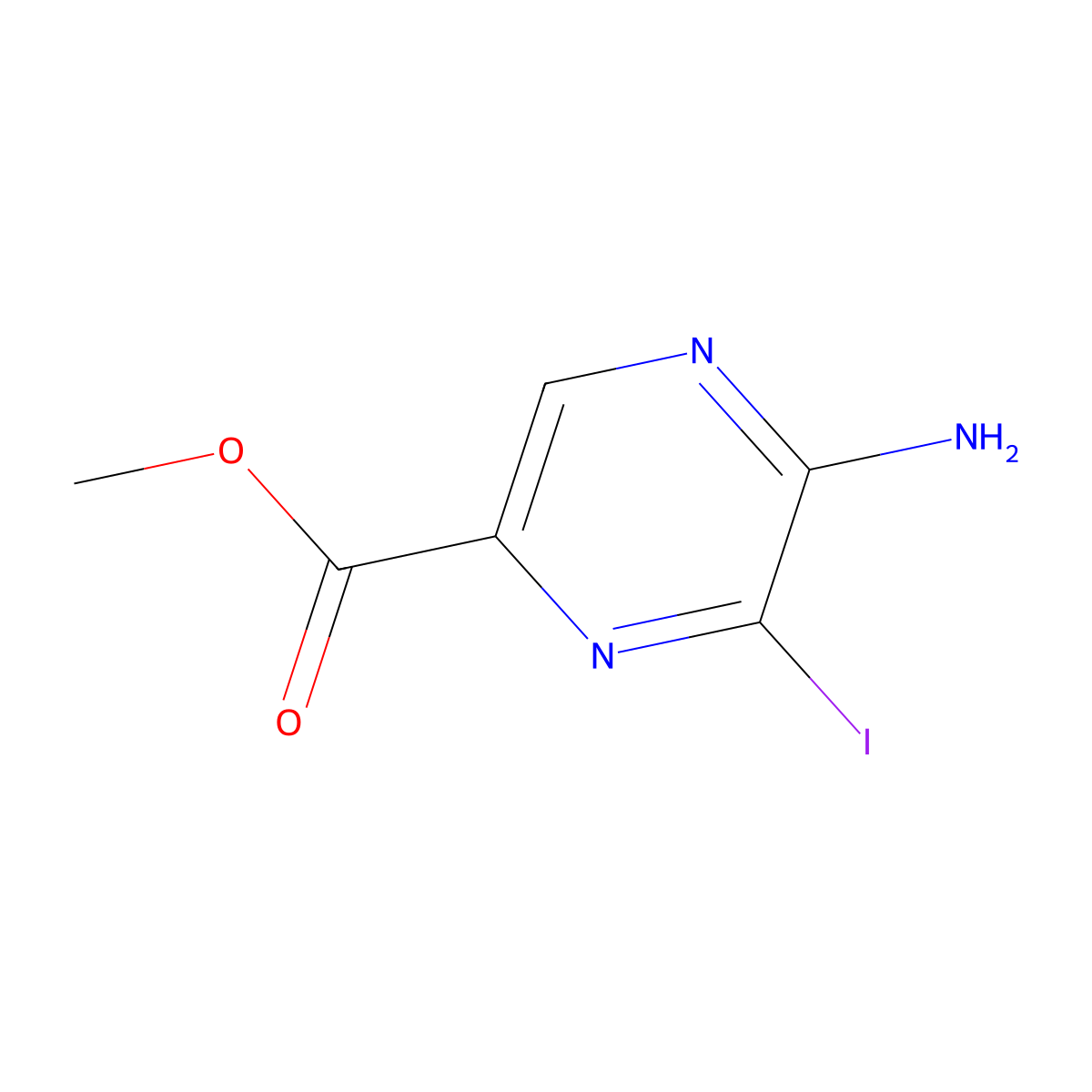 Methyl 5-amino-6-iodo-2-pyrazinecarboxylate molecular structure, CAS 1363383-24-7
