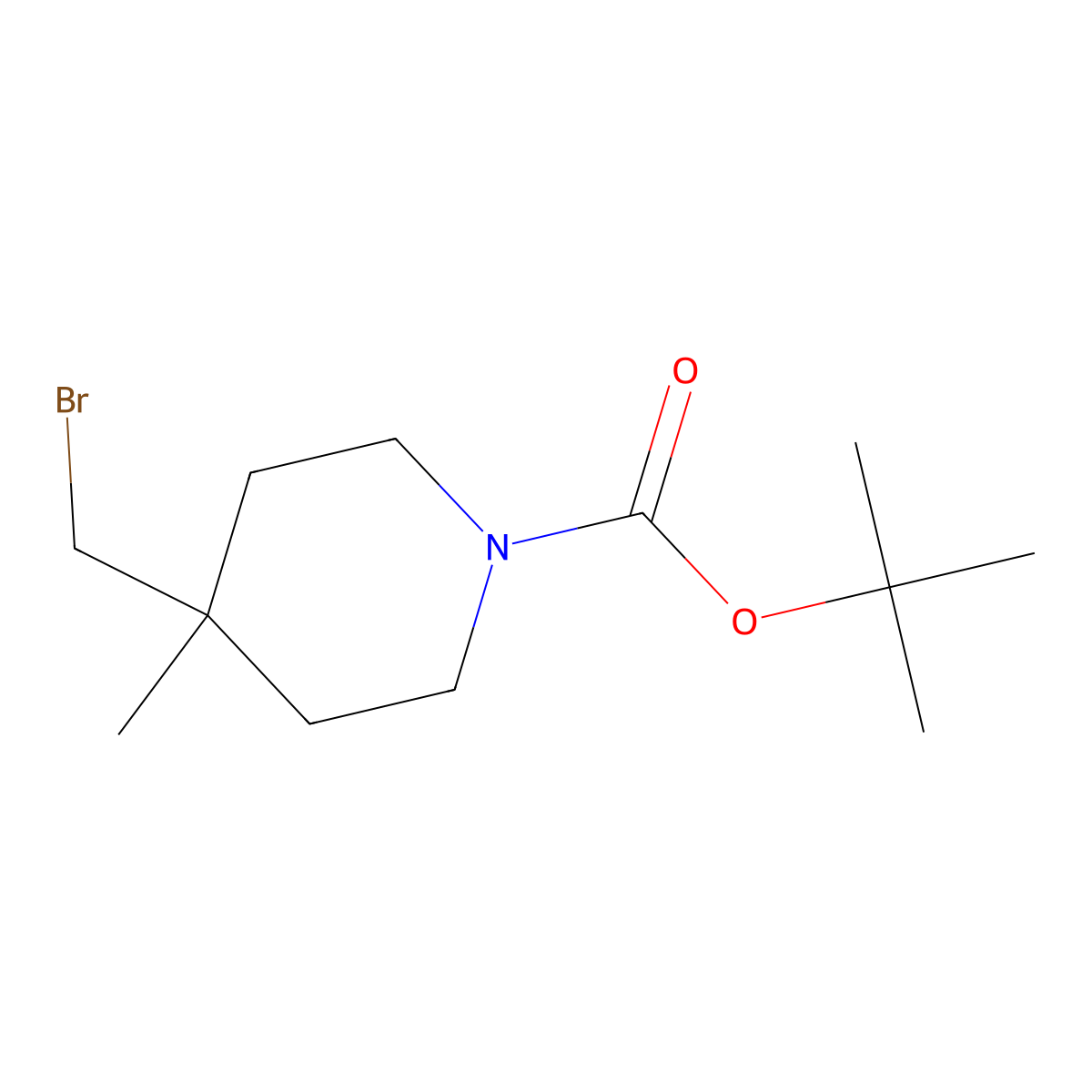 Tert-butyl 4-(bromomethyl)-4-methylpiperidine-1-carboxylate molecular structure, CAS 1363383-33-8