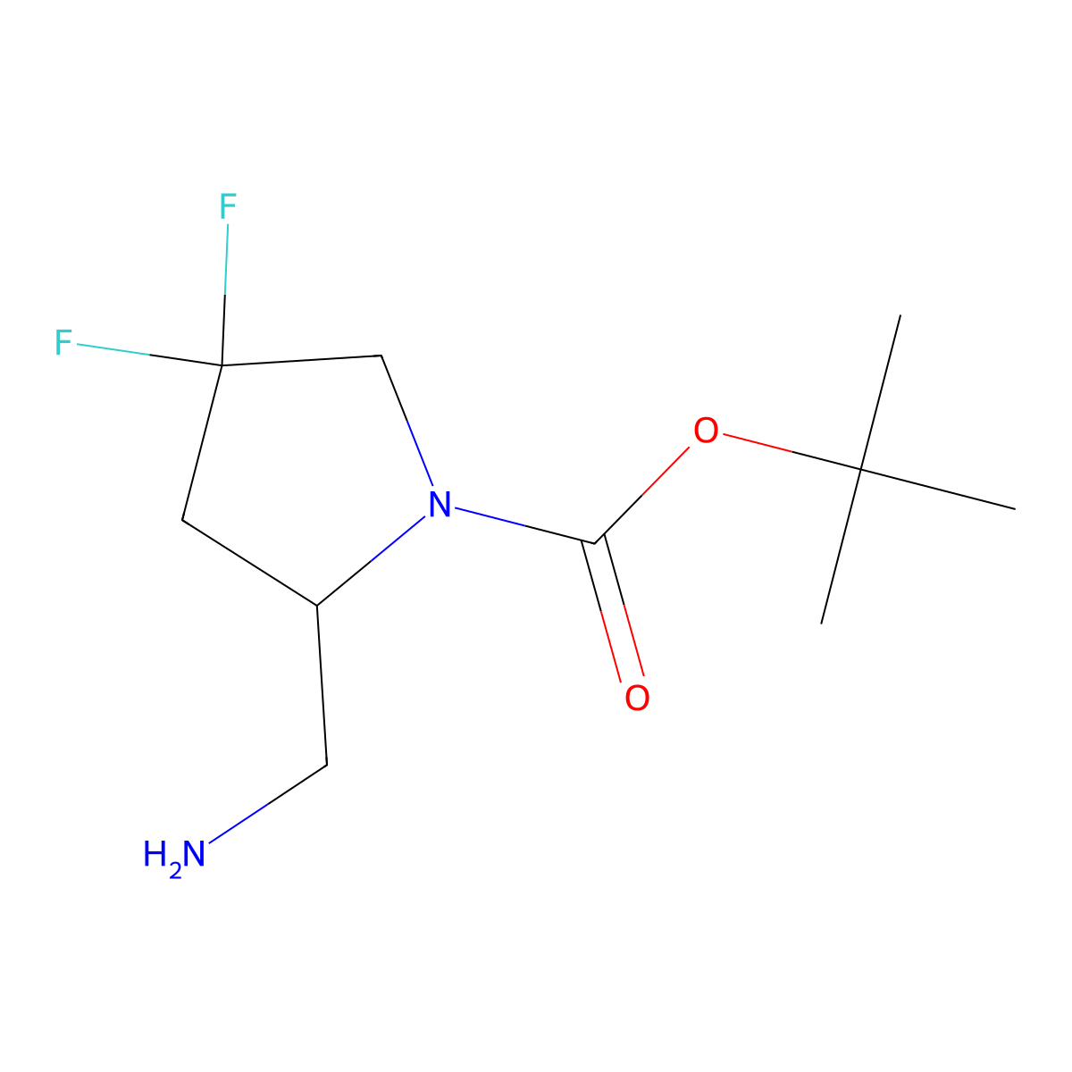 tert-Butyl (2S)-2-(aminomethyl)-4,4-difluoro-pyrrolidine-1-carboxylate molecular structure, CAS 1363384-67-1