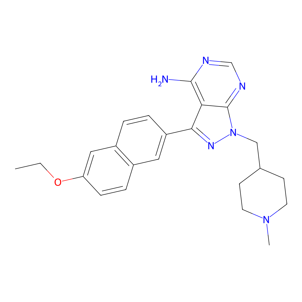 3-(6-ethoxynaphthalen-2-yl)-1-((1-methylpiperidin-4-yl)methyl)-1H-pyrazolo[3,4-d]pyrimidin-4-amine molecular structure, CAS 1363386-66-6