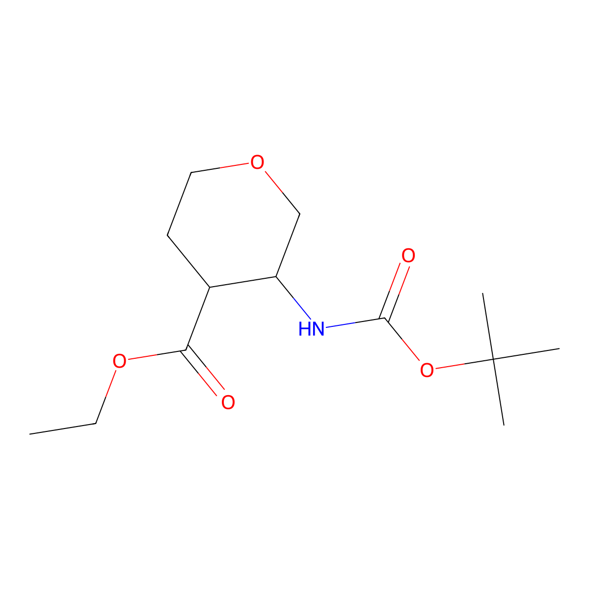 cis-Ethyl 3-((tert-butoxycarbonyl)amino)tetrahydro-2H-pyran-4-carboxylate molecular structure, CAS 1363404-85-6