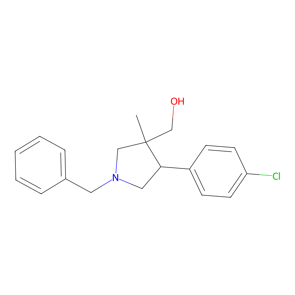 (1-Benzyl-4-(4-chlorophenyl)-3-methylpyrrolidin-3-YL)methanol molecular structure, CAS 1363405-00-8