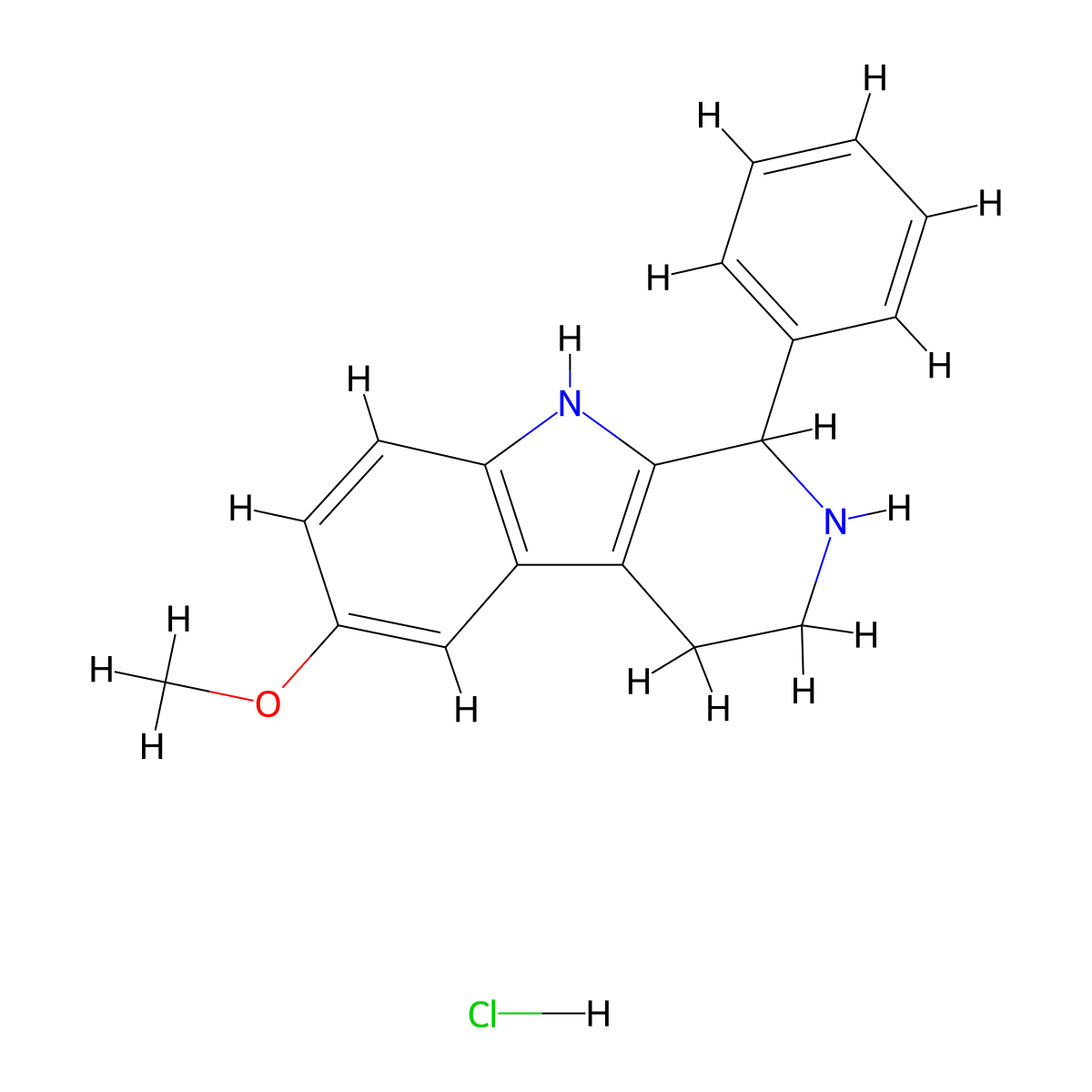 6-Methoxy-1-phenyl-2,3,4,9-tetrahydro-1H-beta-carboline hydrochloride molecular structure, CAS 13637-47-3