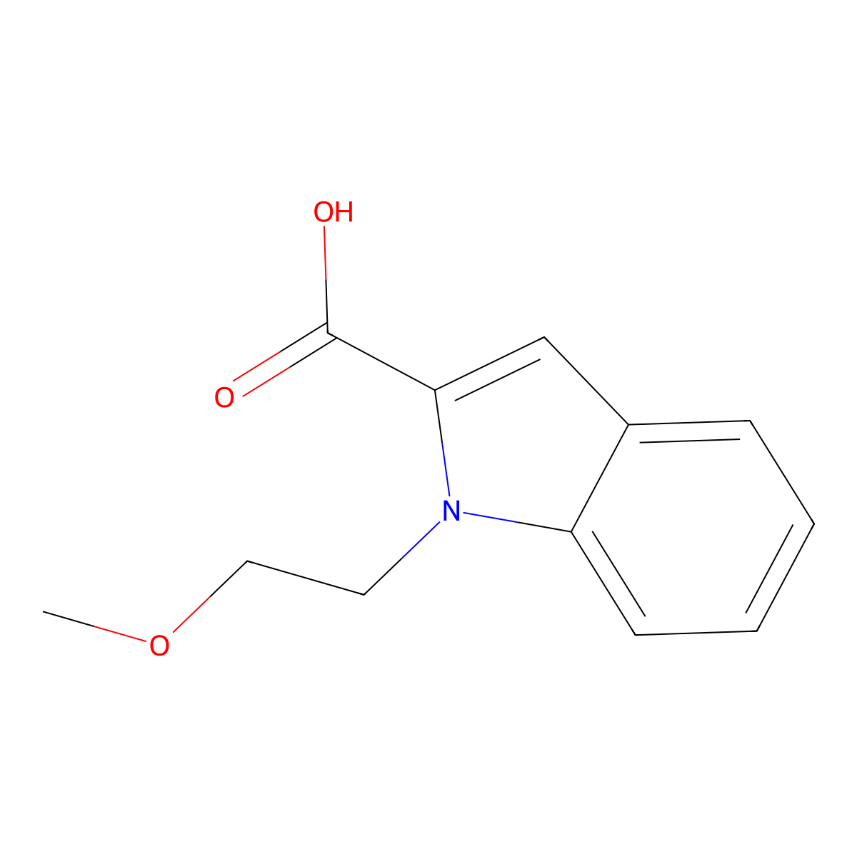 1-(2-methoxyethyl)-1H-indole-2-carboxylic acid molecular structure, CAS 136382-30-4