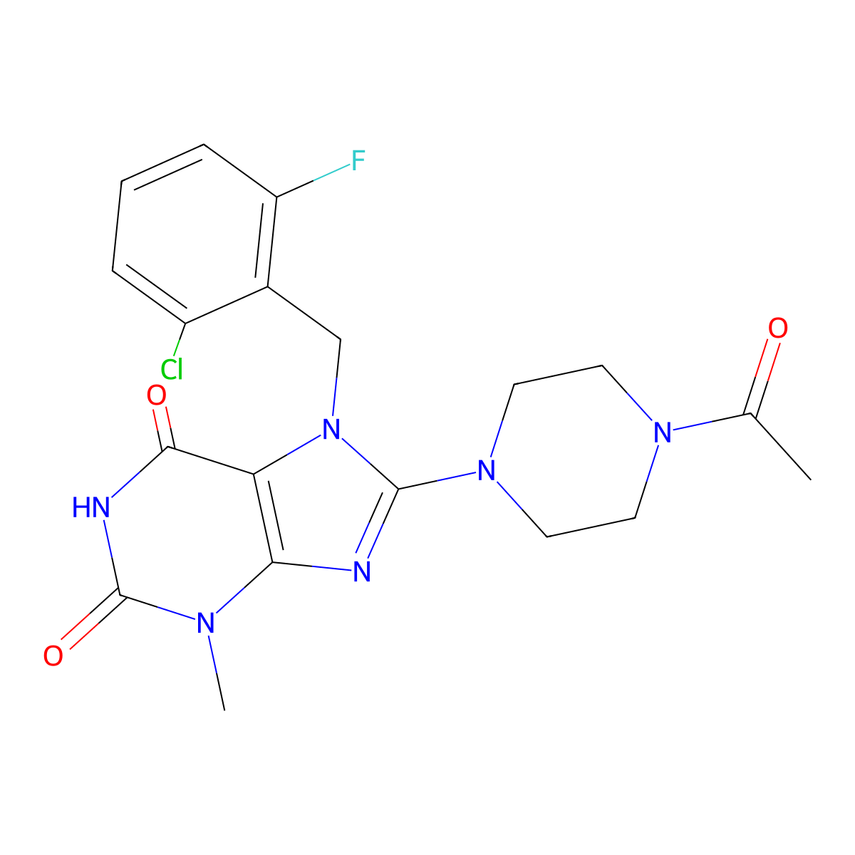8-(4-acetylpiperazin-1-yl)-7-[(2-chloro-6-fluorophenyl)methyl]-3-methyl-2,3,6,7-tetrahydro-1H-purine-2,6-dione molecular structure, CAS 1363828-47-0