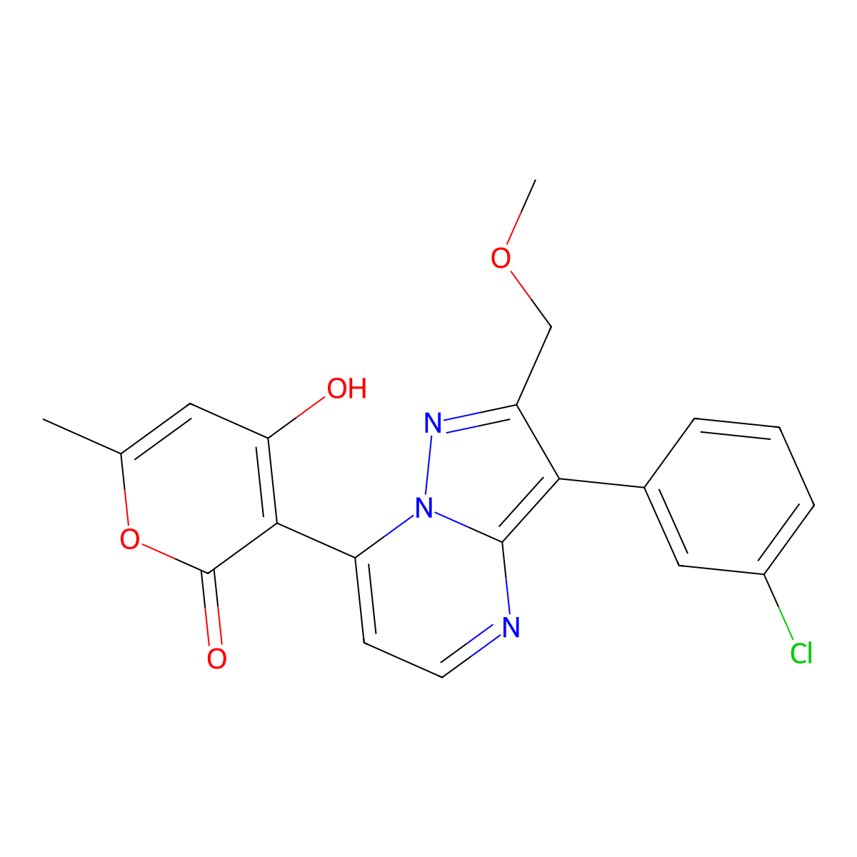 3-[3-(3-chlorophenyl)-2-(methoxymethyl)pyrazolo[1,5-a]pyrimidin-7-yl]-4-hydroxy-6-methyl-2H-pyran-2-one molecular structure, CAS 1363860-50-7