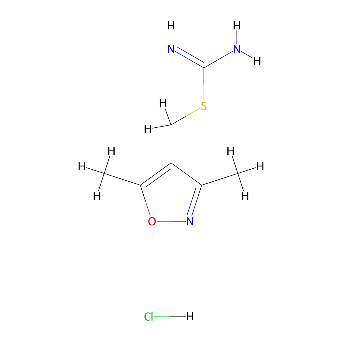 {[(Dimethyl-1,2-oxazol-4-yl)methyl]sulfanyl}methanimidamide hydrochloride molecular structure, CAS 136389-69-0
