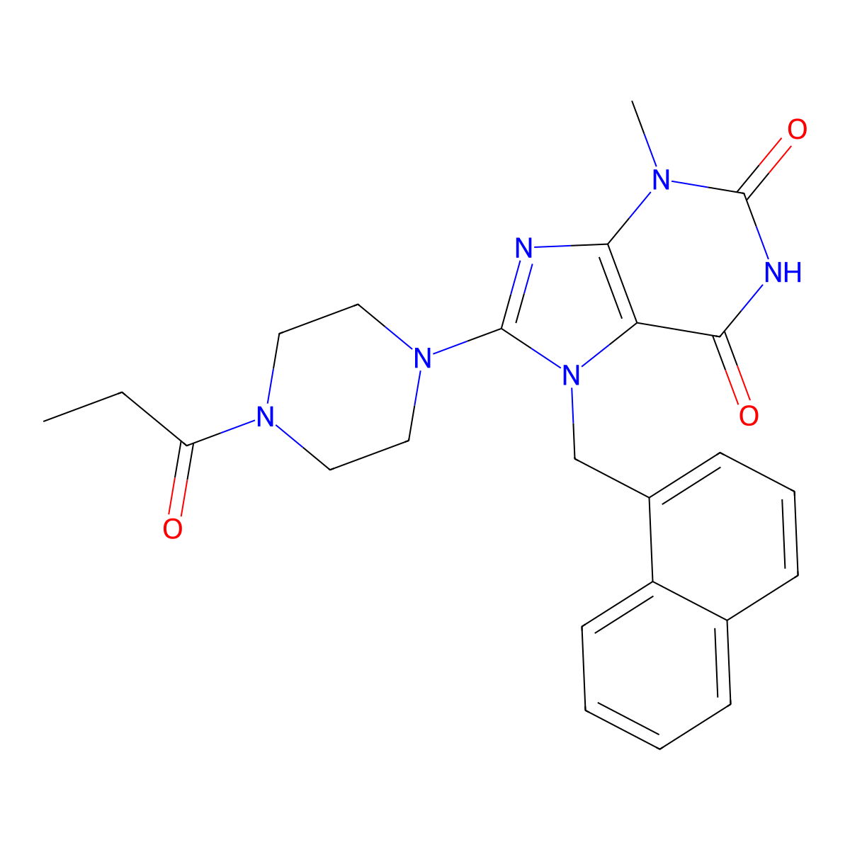 3-methyl-7-[(naphthalen-1-yl)methyl]-8-(4-propanoylpiperazin-1-yl)-2,3,6,7-tetrahydro-1H-purine-2,6-dione molecular structure, CAS 1363942-31-7
