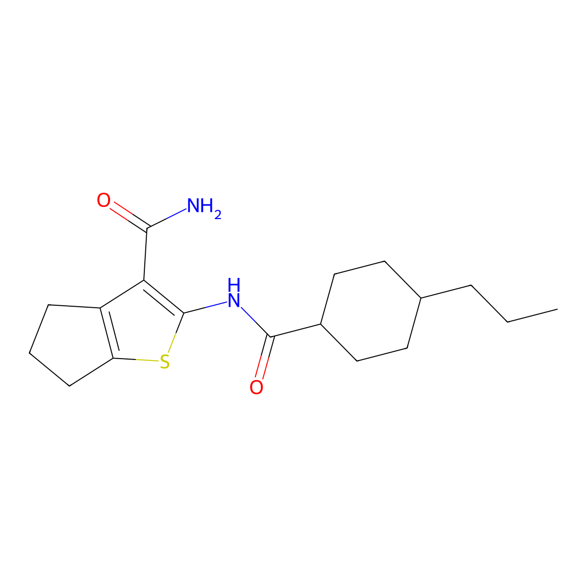 2-{[(4-propylcyclohexyl)carbonyl]amino}-5,6-dihydro-4H-cyclopenta[b]thiophene-3-carboxamide molecular structure, CAS 1363980-57-7