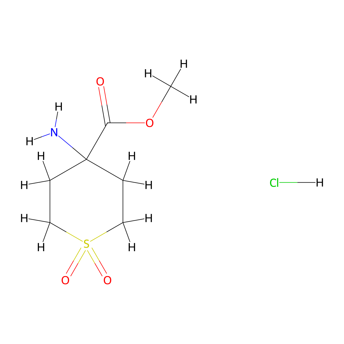 Methyl 4-aminotetrahydro-2H-thiopyran-4-carboxylate 1,1-dioxide hydrochloride molecular structure, CAS 1363992-79-3