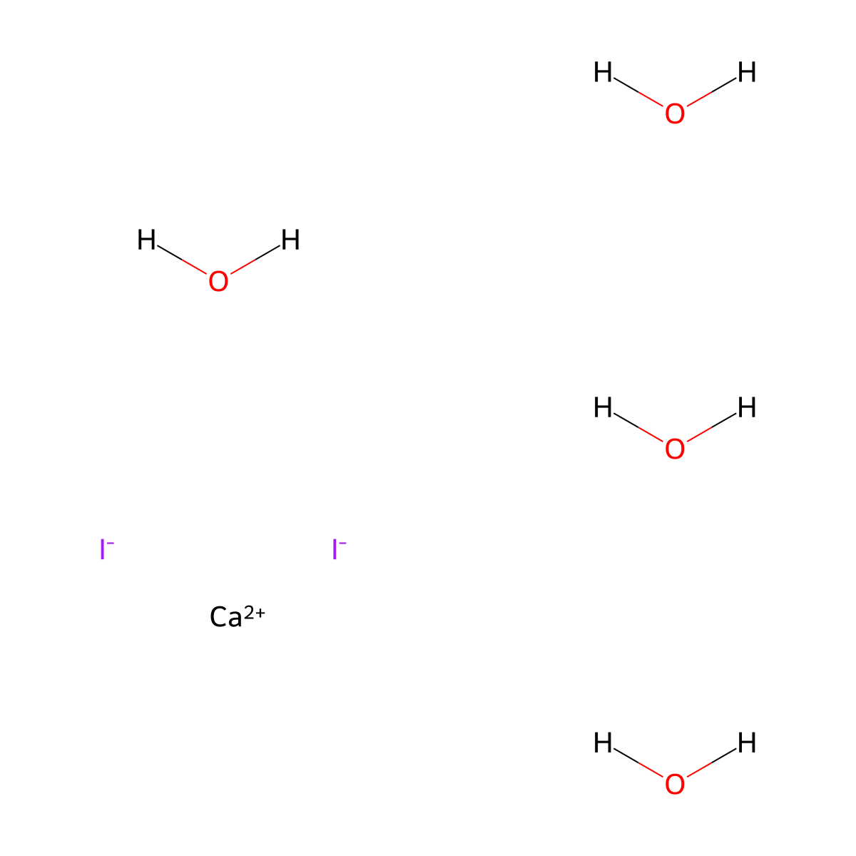 Calcium iodide--water (1/2/4) molecular structure, CAS 13640-62-5