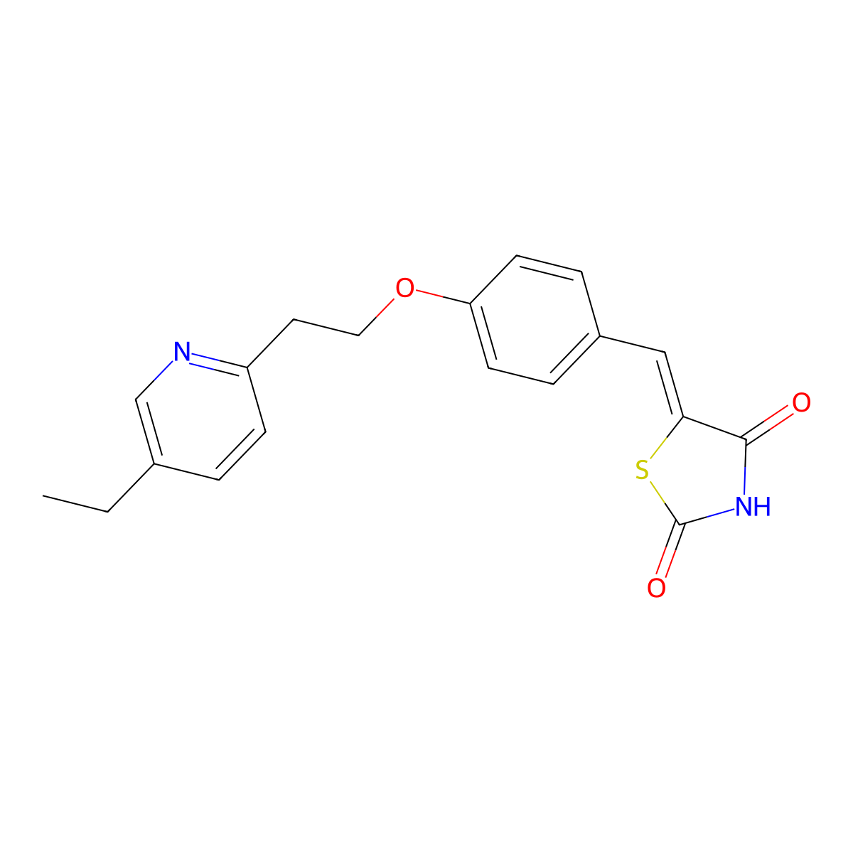 (Z)-5-(4-(2-(5-Ethylpyridin-2-yl)ethoxy)benzylidene)thiazolidine-2,4-dione molecular structure, CAS 136401-69-9