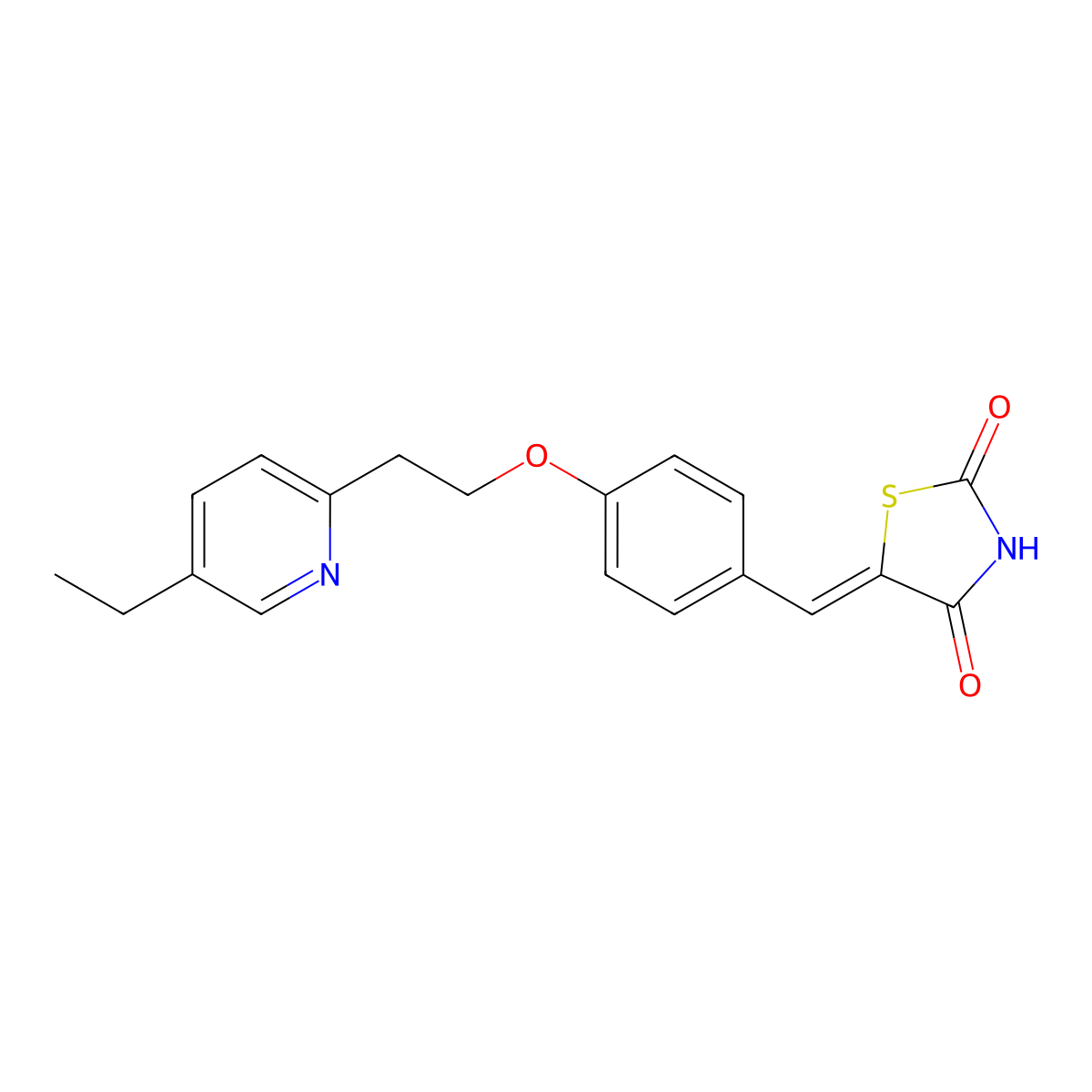 (Z)-5-(4-(2-(5-Ethylpyridin-2-yl)ethoxy)benzylidene)thiazolidine-2,4-dione molecular structure, CAS 136401-69-9