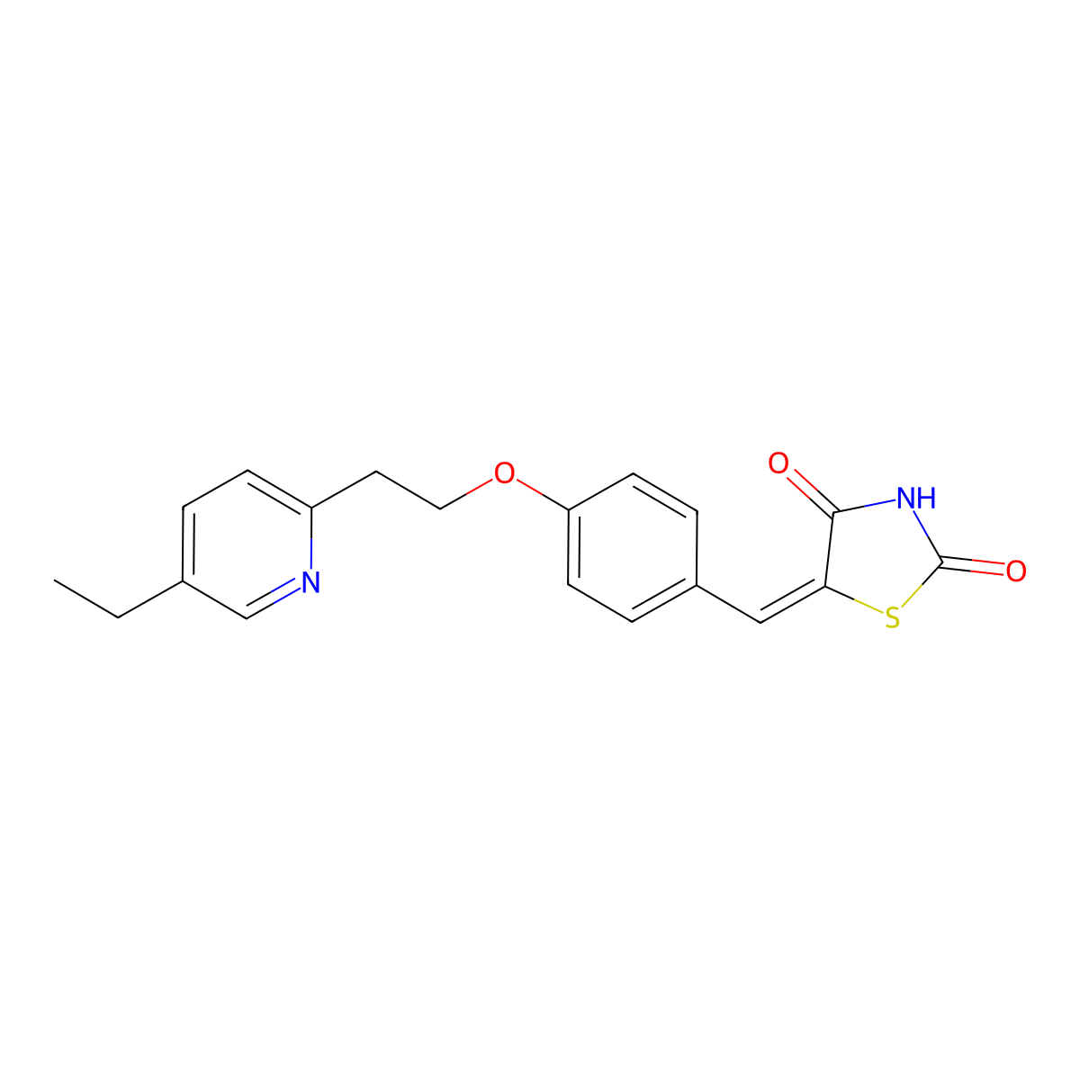 (E)-5-(4-(2-(5-ethylpyridin-2-yl)ethoxy)benzylidene)thiazolidine-2,4-dione molecular structure, CAS 136401-70-2