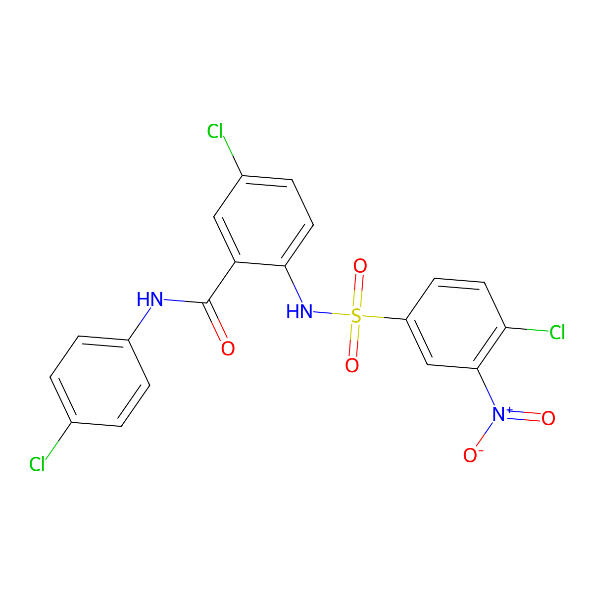 5-Chloro-2-(((4-chloro-3-nitrophenyl)sulfonyl)amino)-N-(4-chlorophenyl)benzamide molecular structure, CAS 136402-17-0