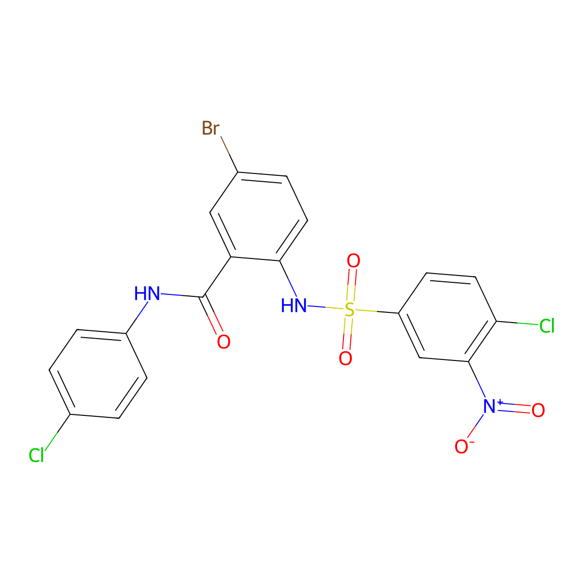 5-bromo-2-[(4-chloro-3-nitrophenyl)sulfonylamino]-N-(4-chlorophenyl)benzamide molecular structure, CAS 136402-18-1