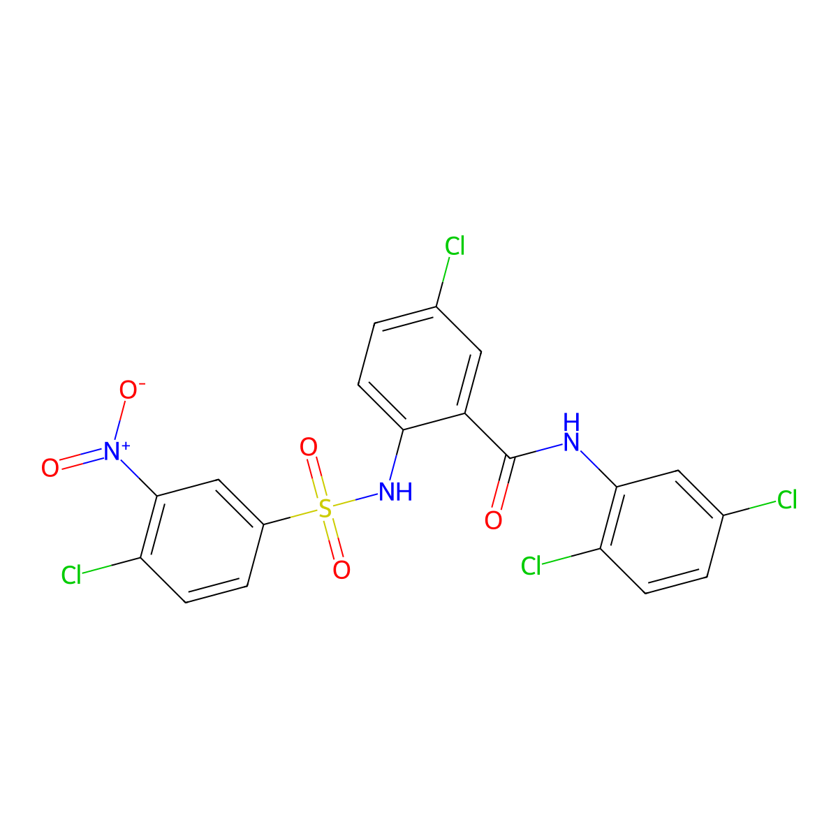 5-chloro-2-[(4-chloro-3-nitrophenyl)sulfonylamino]-N-(2,5-dichlorophenyl)benzamide molecular structure, CAS 136402-19-2