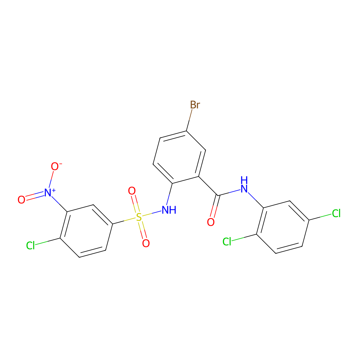 5-bromo-2-[(4-chloro-3-nitrophenyl)sulfonylamino]-N-(2,5-dichlorophenyl)benzamide molecular structure, CAS 136402-20-5