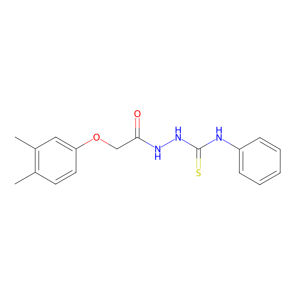 2-(3,4-dimethylphenoxy)-N-{[(phenylamino)thioxomethyl]amino}acetamide molecular structure, CAS 136414-05-6