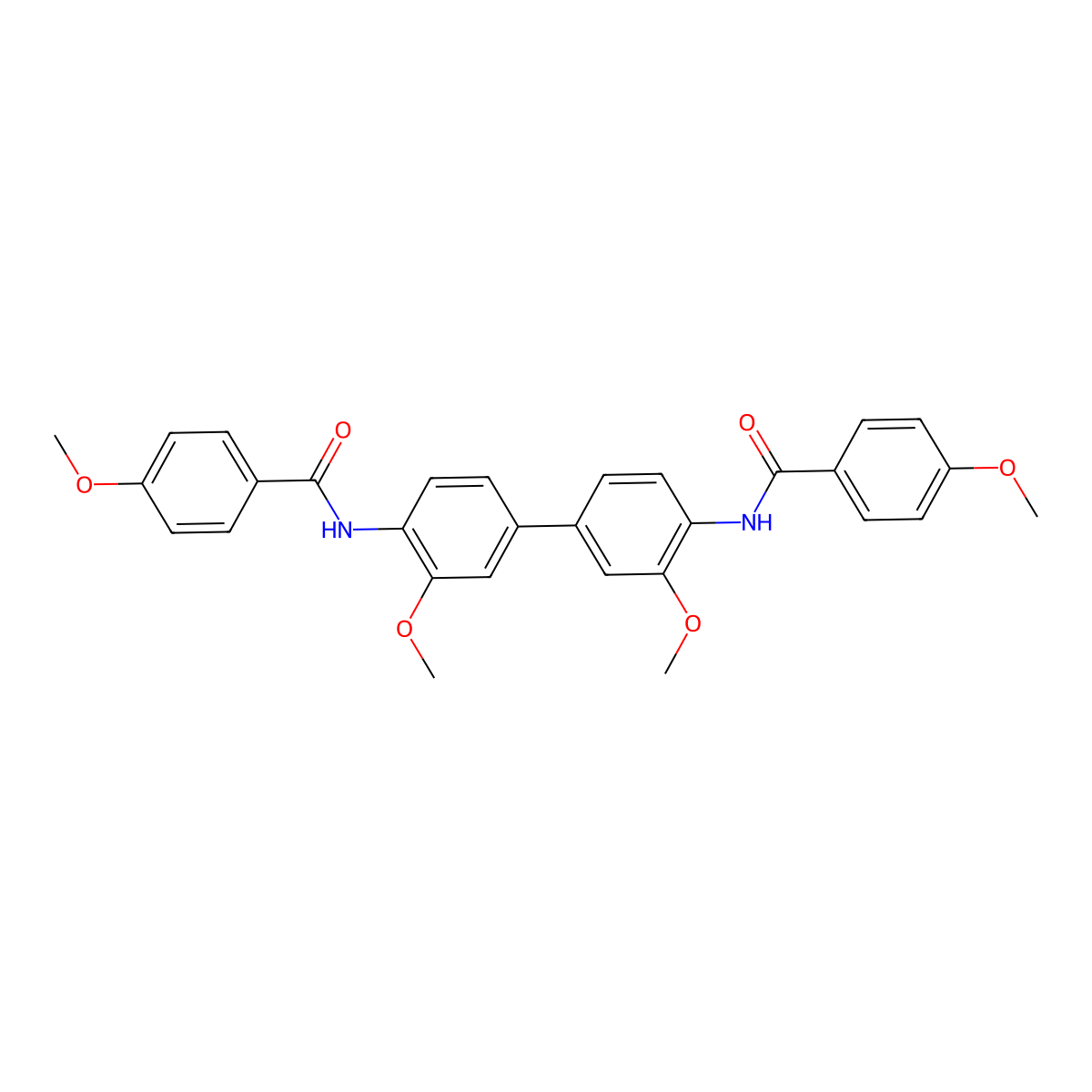 4-methoxy-N-[2-methoxy-4-[3-methoxy-4-[(4-methoxybenzoyl)amino]phenyl]phenyl]benzamide molecular structure, CAS 136423-48-8