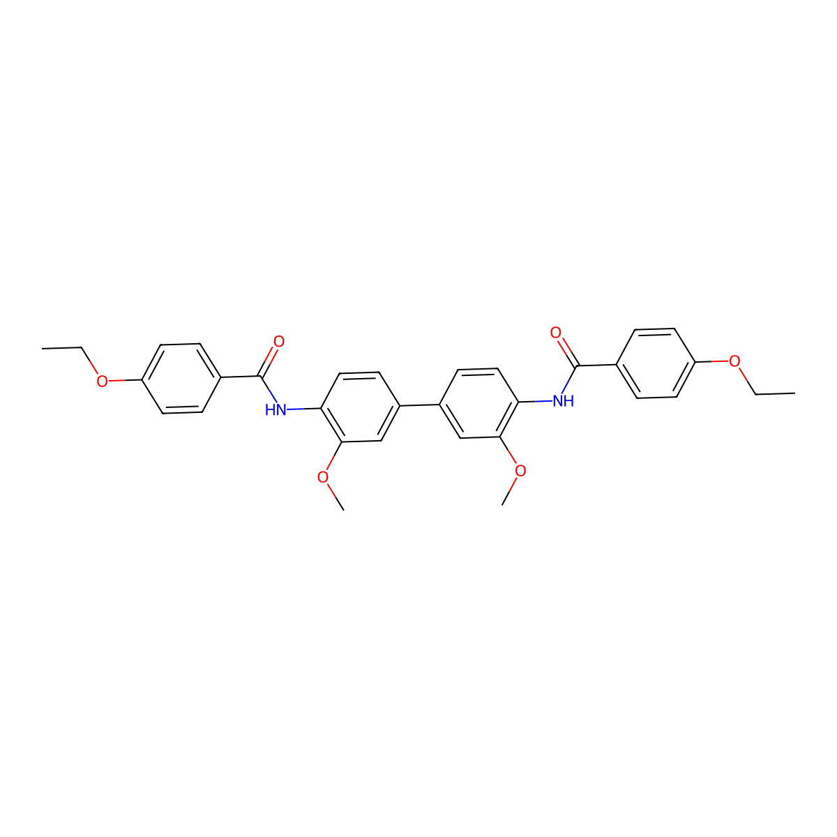 4-ethoxy-N-[4-[4-[(4-ethoxybenzoyl)amino]-3-methoxyphenyl]-2-methoxyphenyl]benzamide molecular structure, CAS 136423-49-9