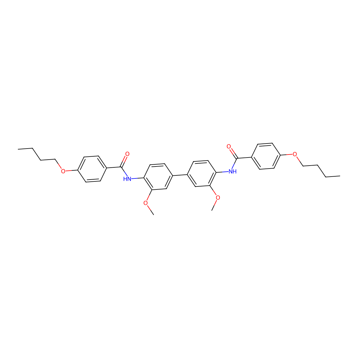 4-butoxy-N-[4-[4-[(4-butoxybenzoyl)amino]-3-methoxyphenyl]-2-methoxyphenyl]benzamide molecular structure, CAS 136423-51-3