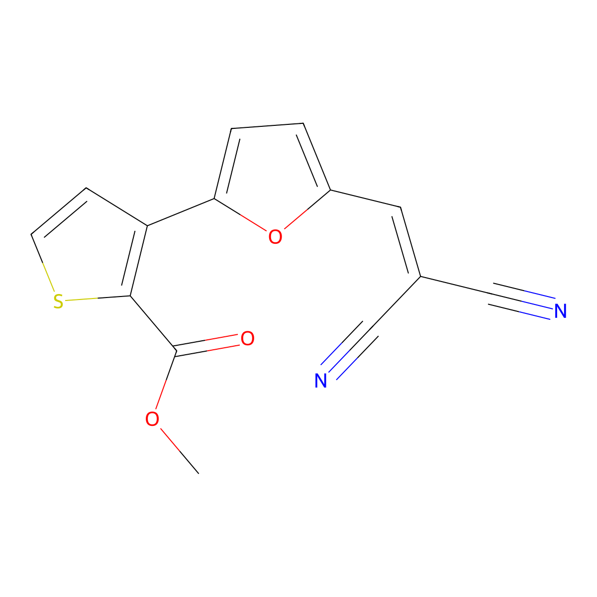 Methyl 3-[5-(2,2-dicyanovinyl)-2-furyl]-2-thiophenecarboxylate molecular structure, CAS 136428-42-7