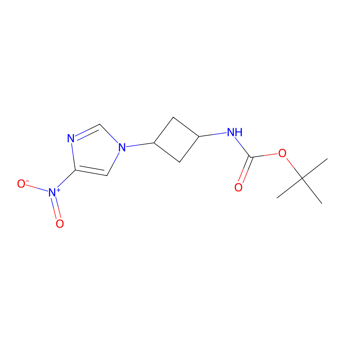 tert-butyl (1s,3s)-3-(4-nitro-1H-imidazol-1-yl)cyclobutylcarbamate molecular structure, CAS 1364663-31-9