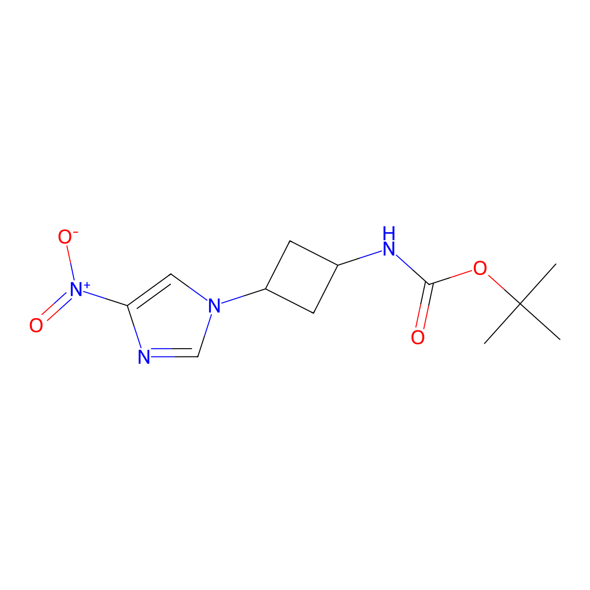 tert-butyl (1s,3s)-3-(4-nitro-1H-imidazol-1-yl)cyclobutylcarbamate molecular structure, CAS 1364663-31-9