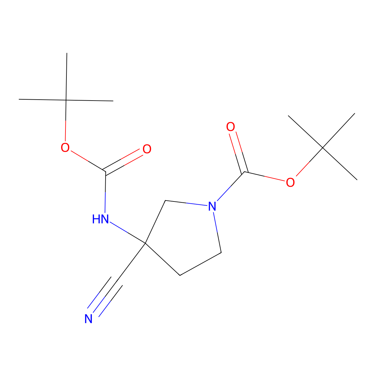 tert-Butyl 3-(tert-butoxycarbonylamino)-3-cyanopyrrolidine-1-carboxylate molecular structure, CAS 1364663-43-3