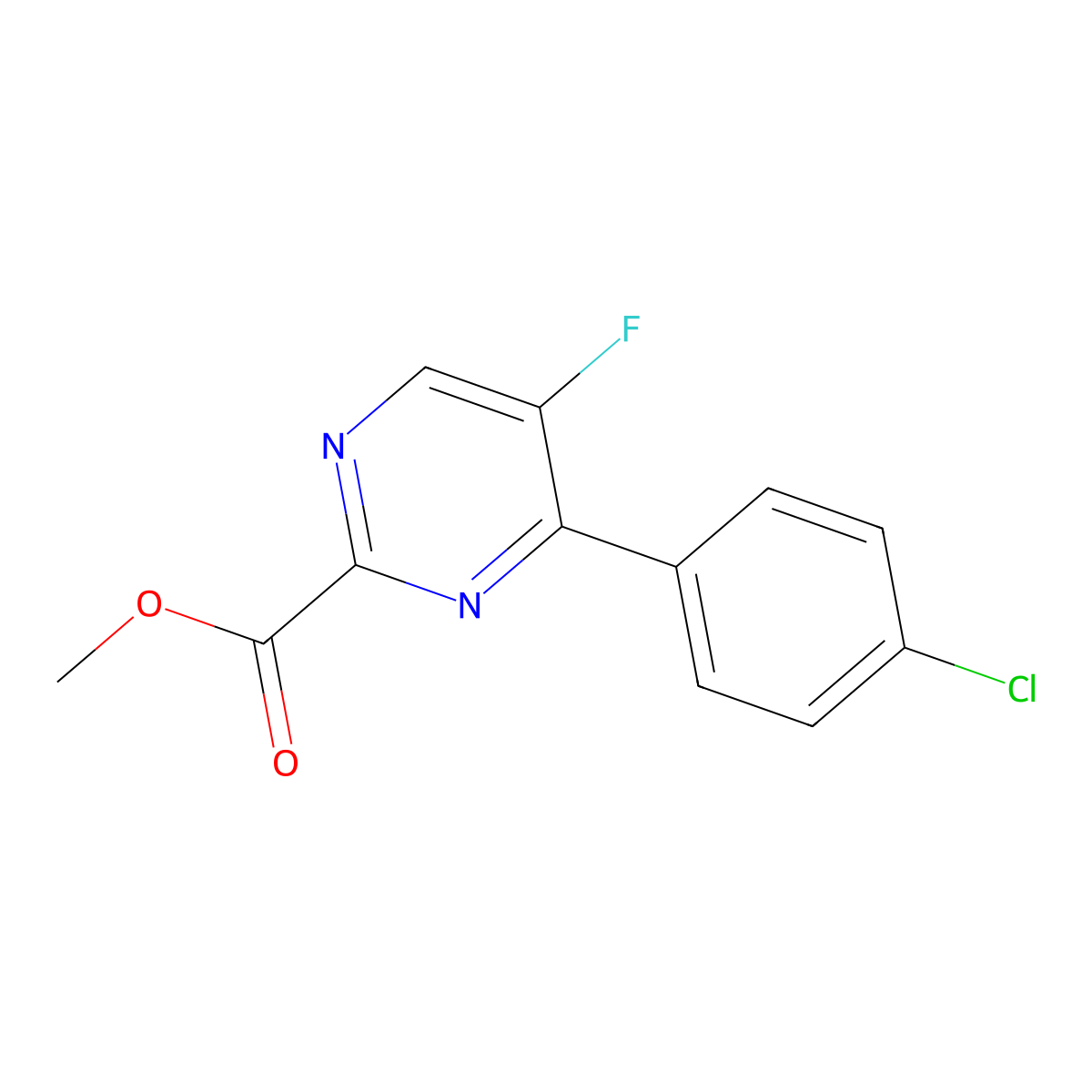 Methyl 4-(4-chlorophenyl)-5-fluoropyrimidine-2-carboxylate molecular structure, CAS 1364677-40-6