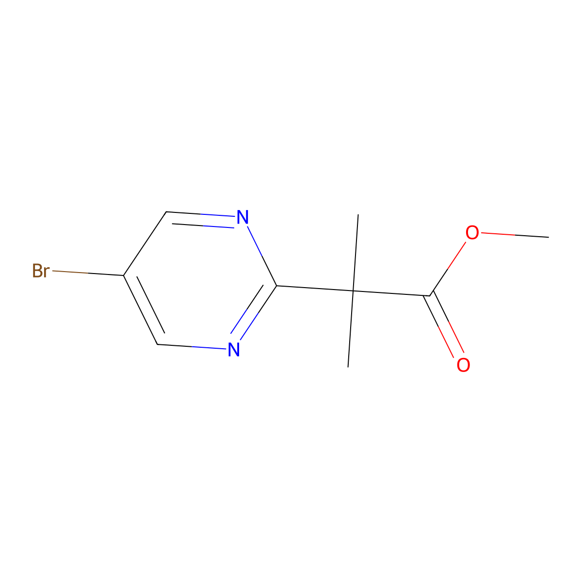Methyl 2-(5-bromopyrimidin-2-yl)-2-methylpropanoate molecular structure, CAS 1364718-88-6