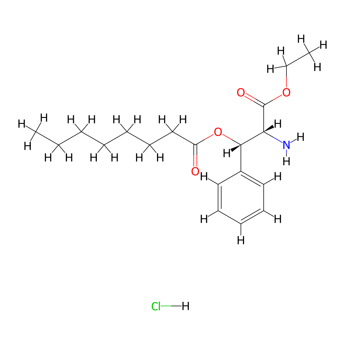 (1S,2R)-2-Amino-3-ethoxy-3-oxo-1-phenylpropyl octanoate hydrochloride molecular structure, CAS 136493-50-0